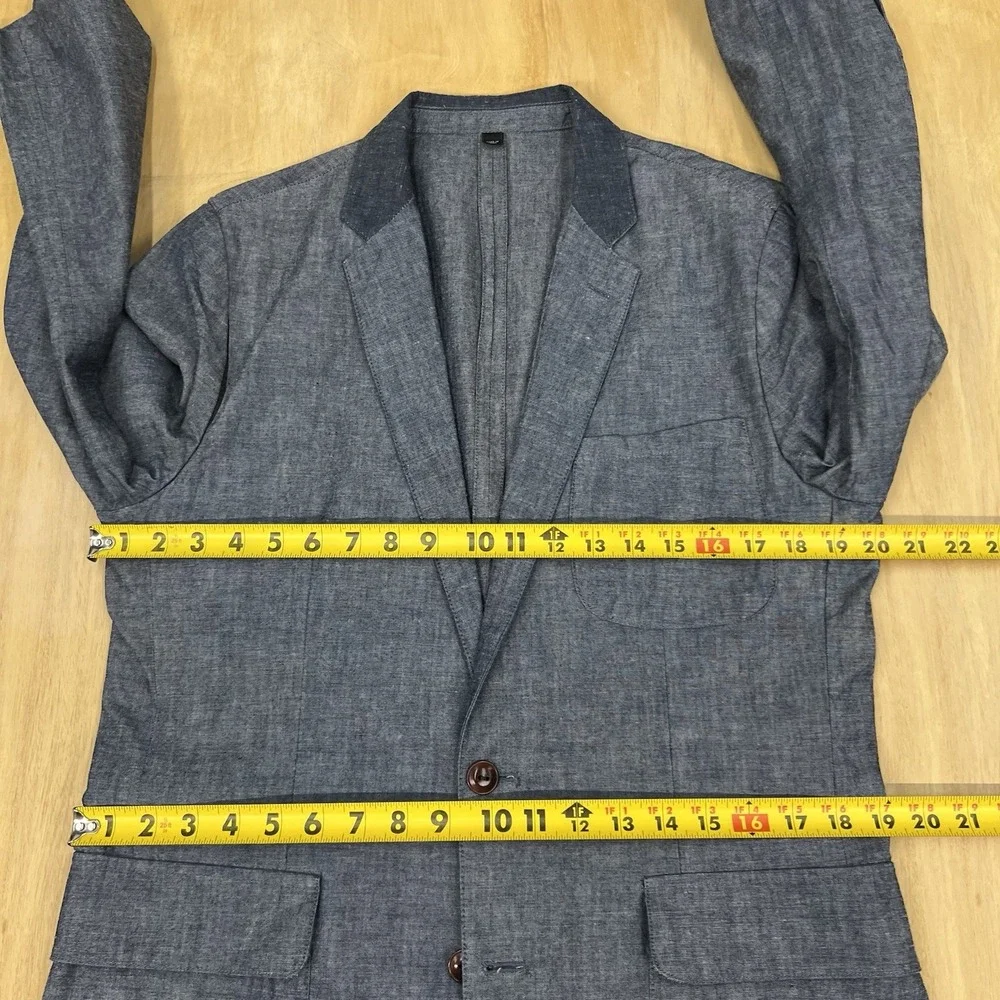 J. Crew Blazer Sport Coat Mens Sz Small (36-38R)‎ Cotton Grayish Navy Chambray